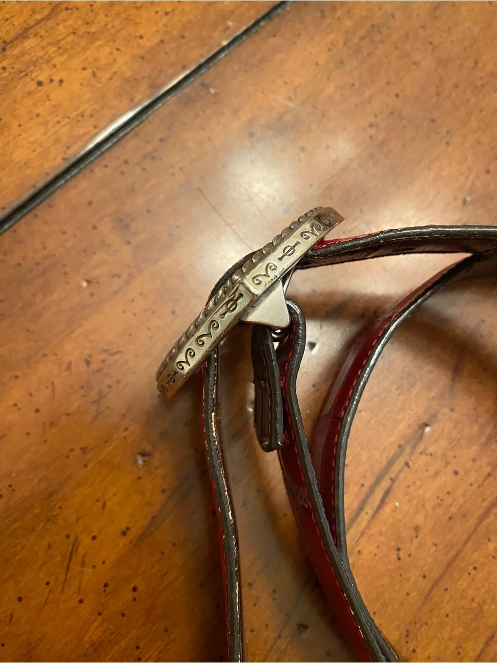 Brighton Heart Buckle Leather Reversible Crock Embossed Belt. Brown and Red M/L